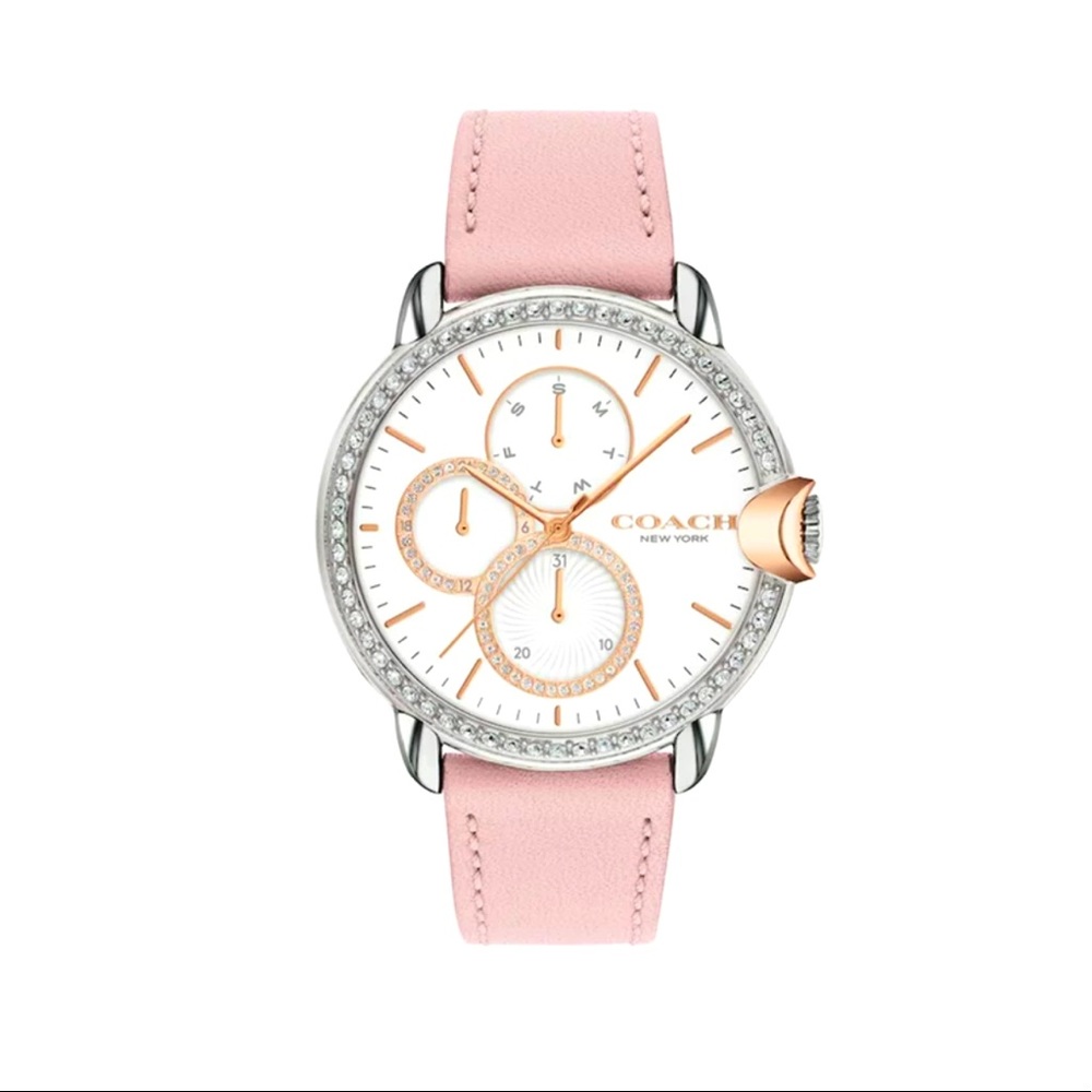 Coach Arden Crystal and Pink Leather Strap Women’s Watch
